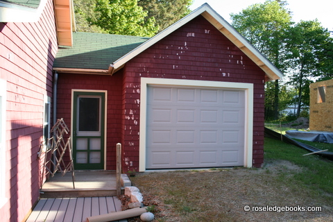 Fig. #92.  How about Friday night movies on the garage door "screen"?  I could enlarge the driveway.  At dusk, the peeled paint pock marks hardly matter.